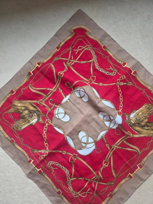 Vintage Hand Rolled Silk Equestrian Scarf – Bridle & Horse Print