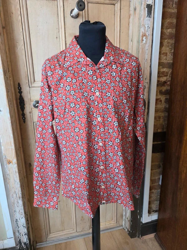 Pretty Green Liberty Print Shirt – Red Floral Cotton Slim Fit Button Up – Size XL