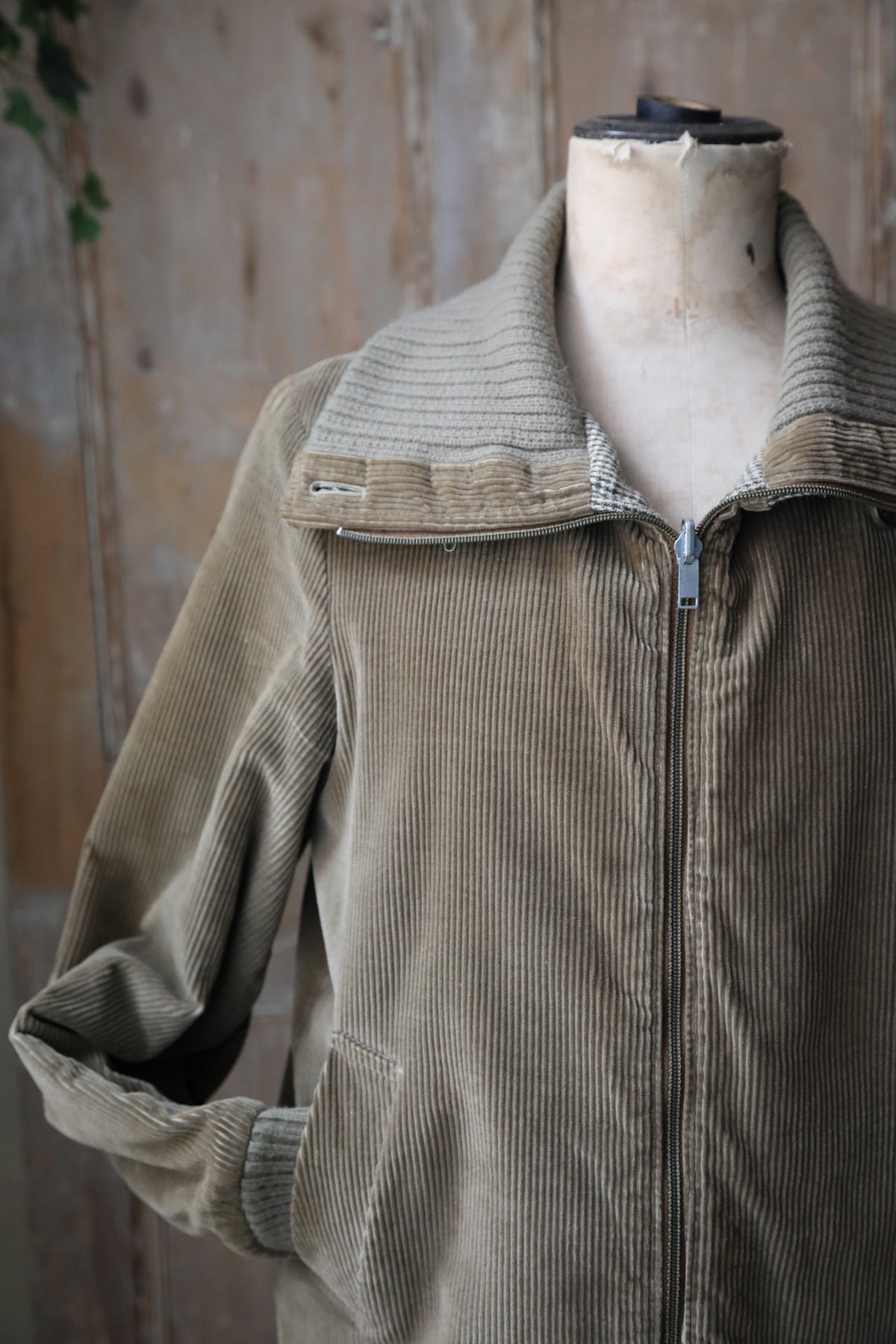 Vintage 1970s Handmade Corduroy & Tweed Coat – Green – Reversible Small Jacket