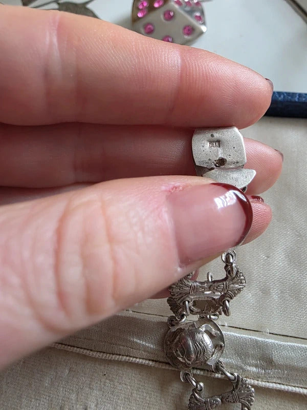 Vintage Egyptian Revival Solid Silver Scarab Bracelet