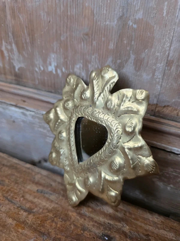 Handmade Moroccan minature  Gold Tone Metal  Leaf Mirror – Decorative Wall Mirror