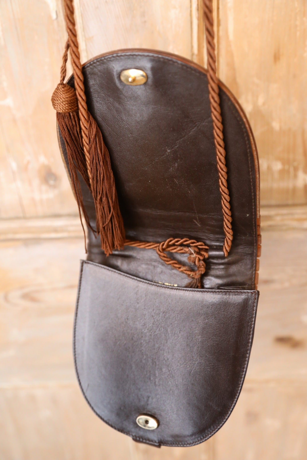 Vintage 1970s boho leather peacock feather shoulder bag
