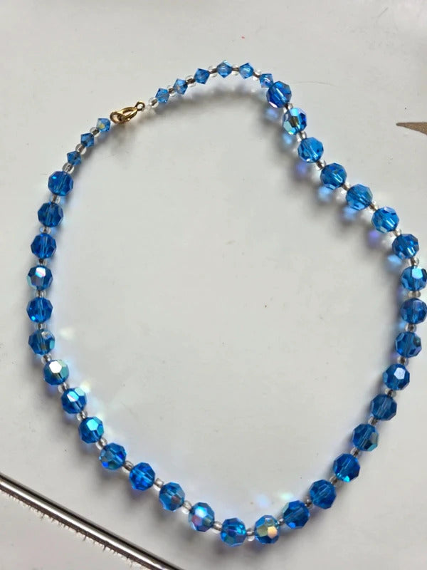 Vintage 1950s Blue Faceted Glass Bead Necklace