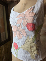 Load image into Gallery viewer, Vintage Y2K Kaliko White Linen Floral Appliqué Vest Top UK 12
