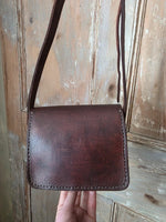 Load image into Gallery viewer, Handmade Brown Leather Studded Shoulder Bag Boho Festival Crossbody Red Gem Detail
