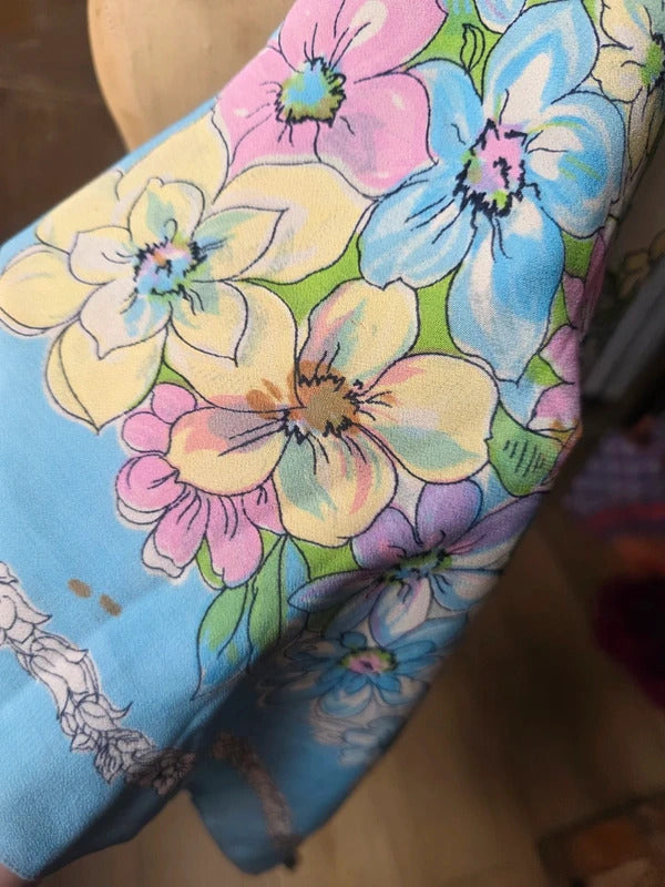 Vintage 1940s-1950s Floral Rayon Crepe Large Scarf
