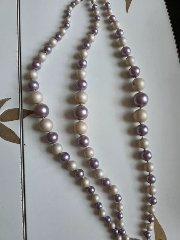 Vintage Late 1950s Faux Pearl Triple Strand Necklace – Lilac & Ivory Collier