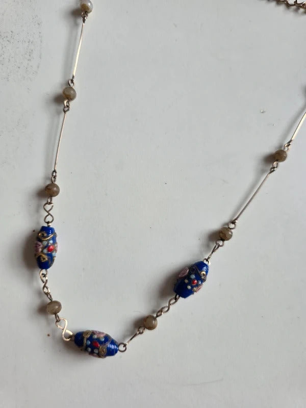 Vintage deco Wedding Cake Bead Necklace with Glass & Faux Pearl Detail
