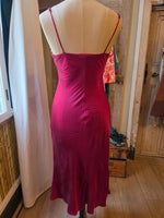 Load image into Gallery viewer, Vintage 1990s Raspberry Silk &amp; Lace Slip Dress / Negligee  UK 8
