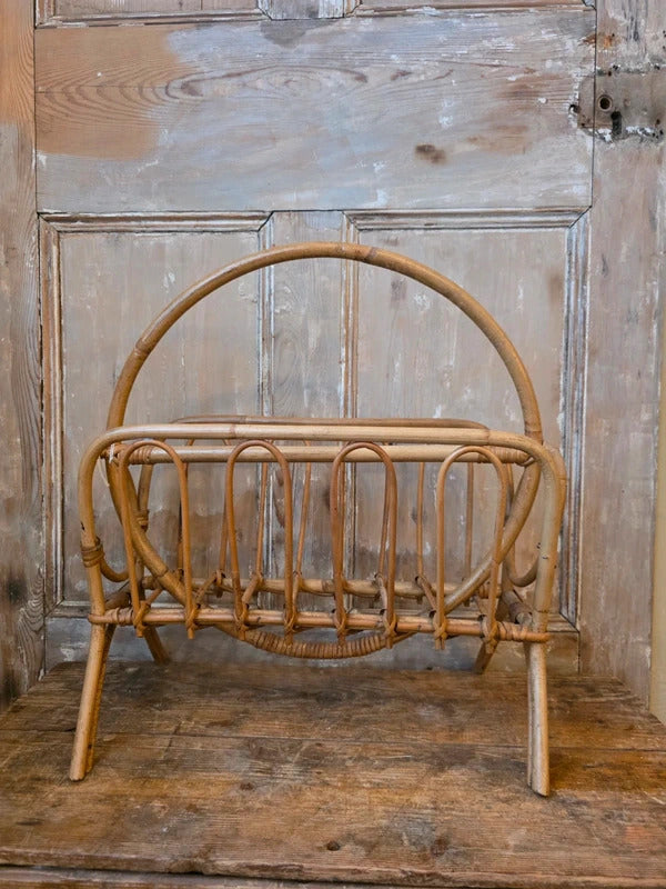 Vintage Boho bamboo Magazine Rack | Mid Century Bamboo Newspaper Holder |