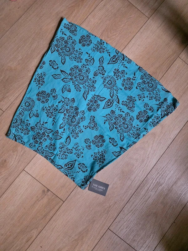 Vintage Y2K Turquoise Cotton Floral Print Skirt | UK 12 | Boho Summer A-Line uk12