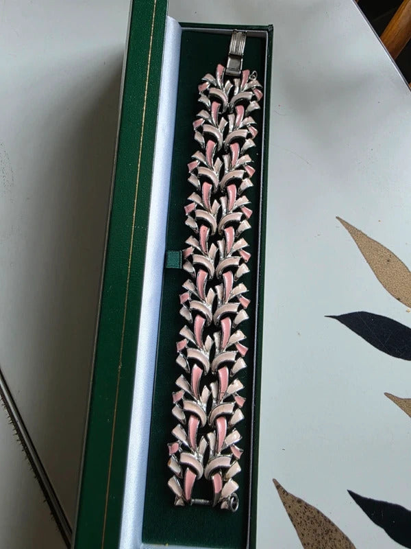 Vintage 1950s enamel and metal pink and cream bracelet