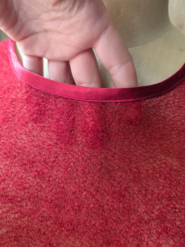Vintage Red Italian Boucle Wool & Silk Sheer Jumper Large