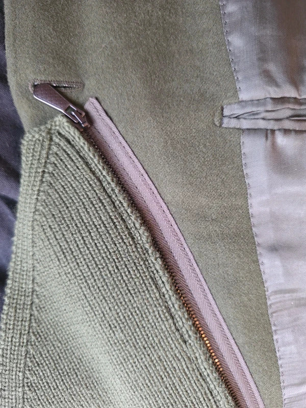 Bottega Veneta Olive Wool Blazer Detachable Ribbed Knit Shawl Collar 44"