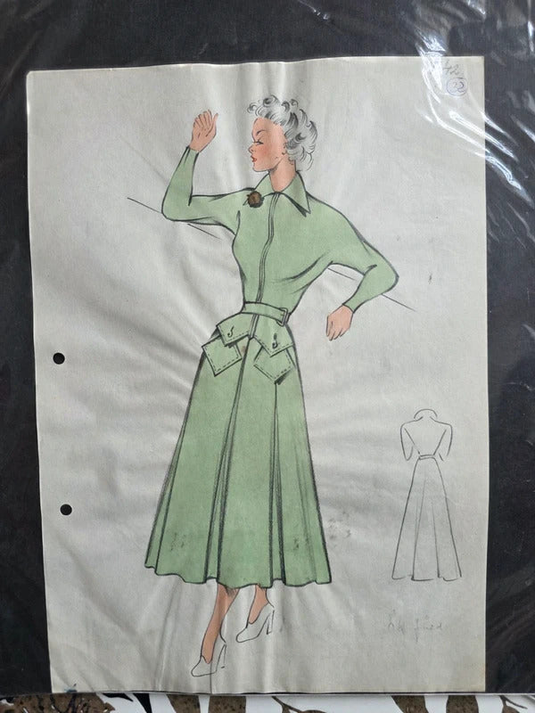 Pair of Original 1940s French Fashion Sketches (x2)