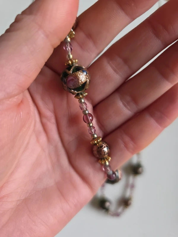 Vintage Venetian Lampwork Glass Bead Necklace – Murano Style, Handblown Art Glass