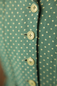 Vintage 1940s dress original green WW2 polka dot button down side zipper.