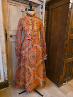 Load image into Gallery viewer, Vintage 1970s Bernard Frères Paris &amp; London romantic chiffon maxi dress.
