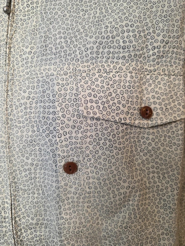 Pretty Green Slim Fit Shirt – Cream Micro Floral Zip Detail Button Up – Size XL
