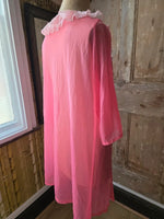 Load image into Gallery viewer, Vintage Pink Lace Peignoir Robe 1960s Sheer Negligee
