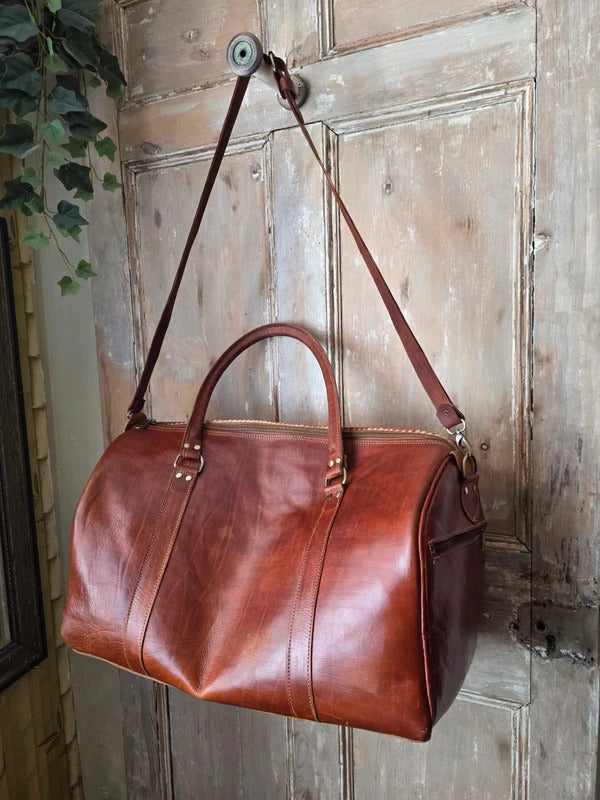New Handmade Wool Leather Travel Bag Kilim Weekender Overnight Holdall