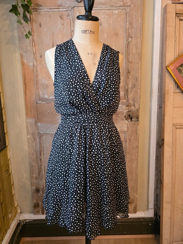 Vintage y2k polka dot tiered dress - Morgan et toi - black UK14