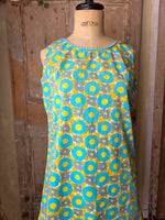 Load image into Gallery viewer, Vintage 1960s Floral Shift Dress Cotton Blue Yellow Daisy Mod Scooter Summer Dress
