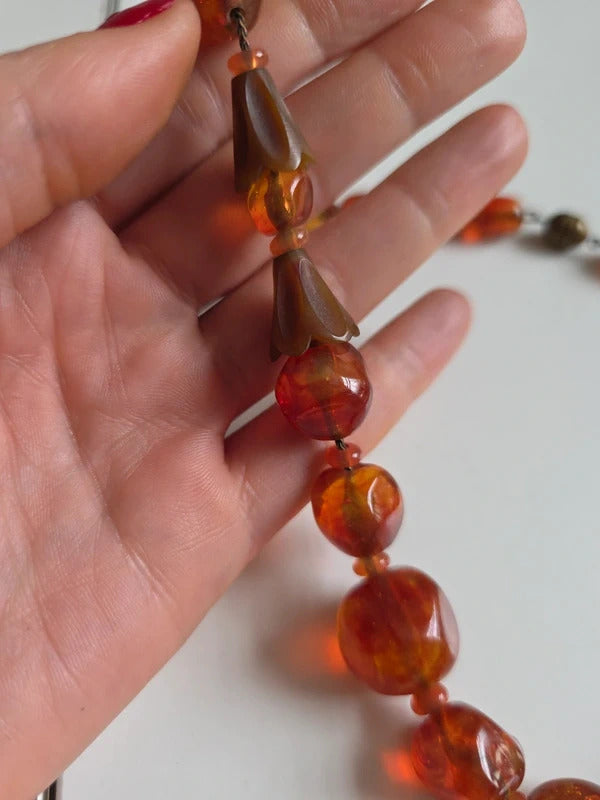 Vintage Louis Rousselet Glass & Carved Horn Necklace