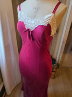 Load image into Gallery viewer, Vintage 1990s Raspberry Silk &amp; Lace Slip Dress / Negligee  UK 8
