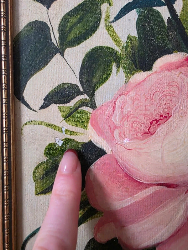 Vintage mid-century century floral oil on board painting