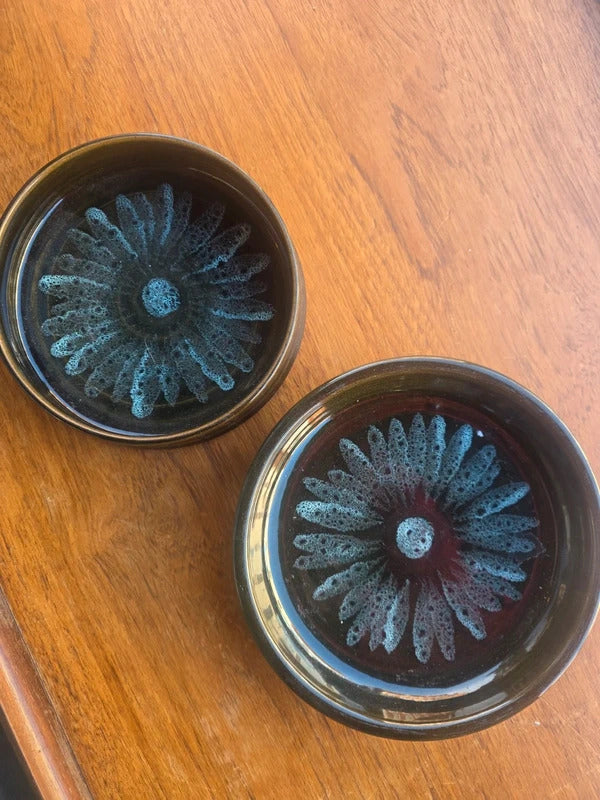 Vintage Studio Pottery Bowls – Signed Pair with Floral Glaze
