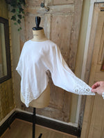 Load image into Gallery viewer, Vintage Upcycled Linen Fairy Top – Handmade Boho Blouse, Open Size, Lace Detail
