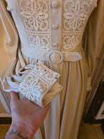 Load image into Gallery viewer, Vintage 1970s Cream Crochet Panel Maxi Dress with Belt UK10
