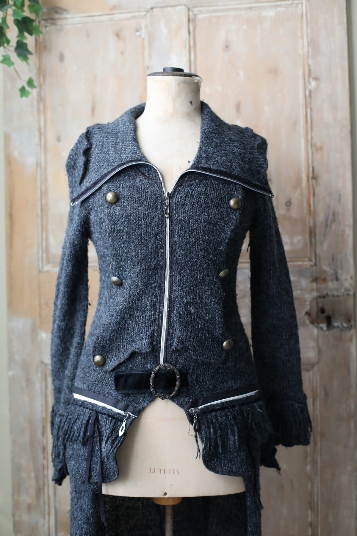 Vintage Y2k steampunk victoriana wool mix zip through cardigan.