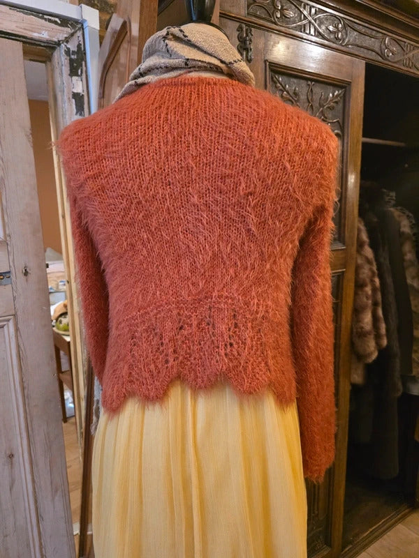 Vintage Y2K Orange Bolero-Style Cropped Crochet Cardigan – S/M