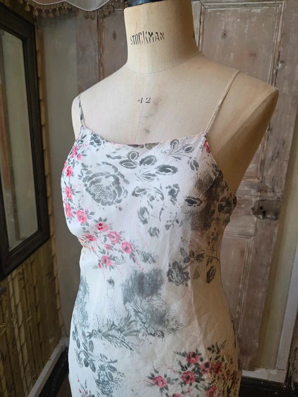 Vintage Y2K fairycore Little Buddha Silk Floral Dress | Handkerchief Hem | Cottagecore Slip | UK 12