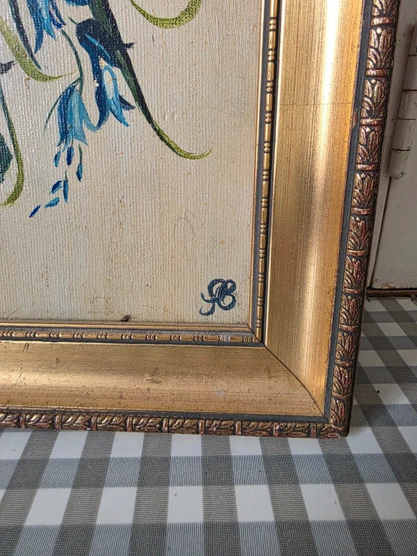 Vintage mid-century century floral oil on board painting