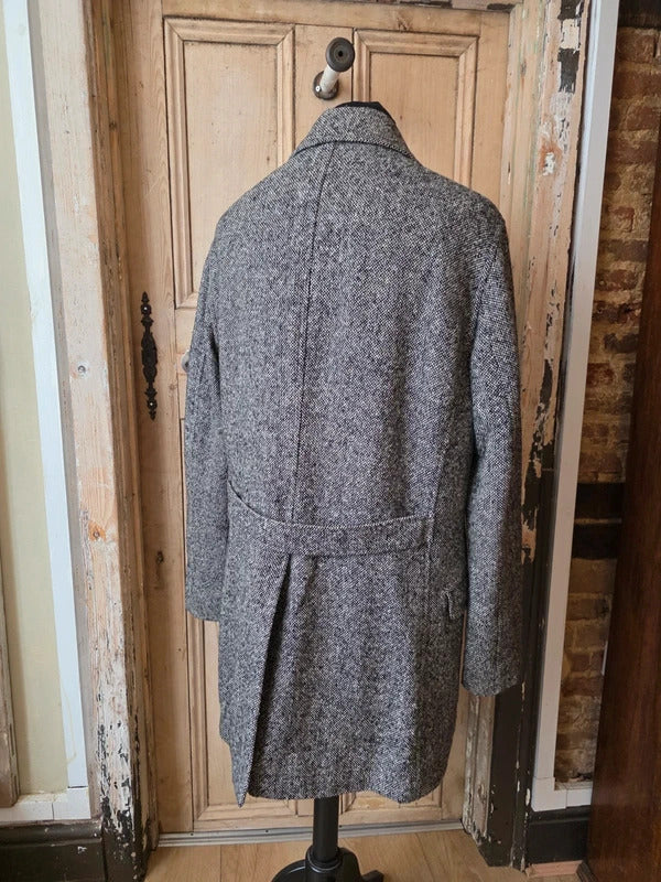 Tommy Hilfiger Wool Blend Coat – Grey Herringbone Double Breasted Jacket – Size L