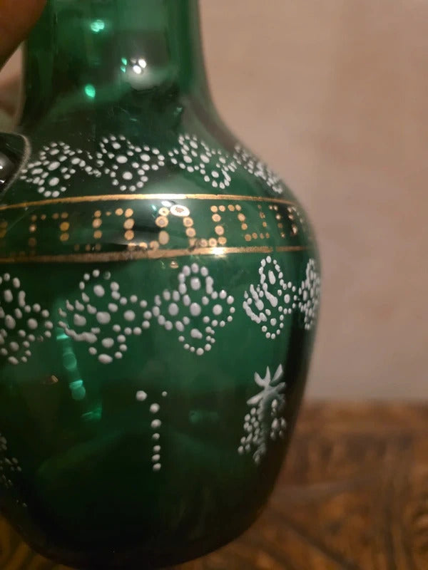 Antique vintage Victorian Emerald Green Glass Jug