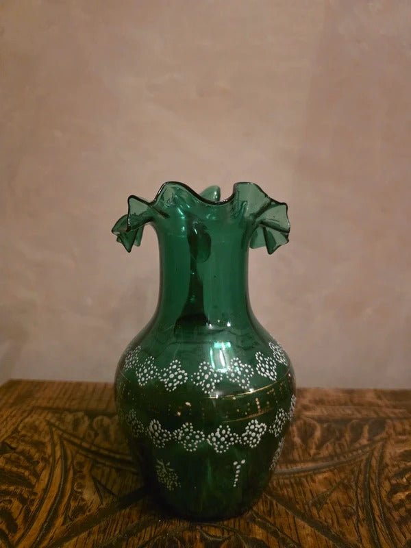 Antique vintage Victorian Emerald Green Glass Jug