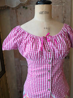 Load image into Gallery viewer, Vintage Y2K Pink pinup Gingham Bardot Top Cotton approx UK 12
