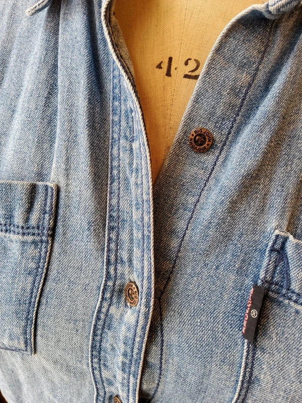 Vintage 1990s Big John Denim Shirt Japanese Denim Chambray Button Down UK 8