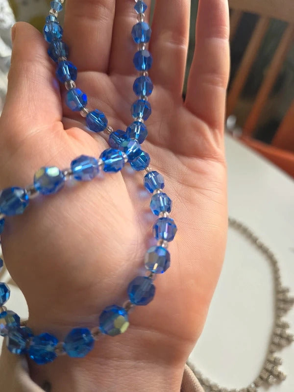Vintage 1950s Blue Faceted Glass Bead Necklace