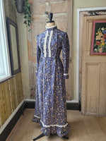Load image into Gallery viewer, Vintage Prairie Dress High Neck Long Sleeve Maxi Lace Floral Cottagecore 70s
