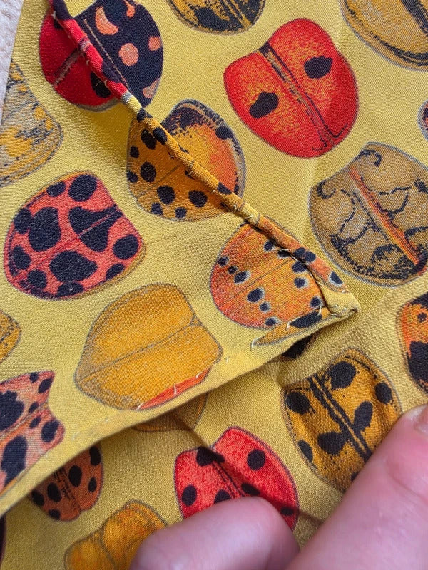 Vintage Silk Ladybird Print Scarf – 1990s Novelty Nature Print Long Rectangle