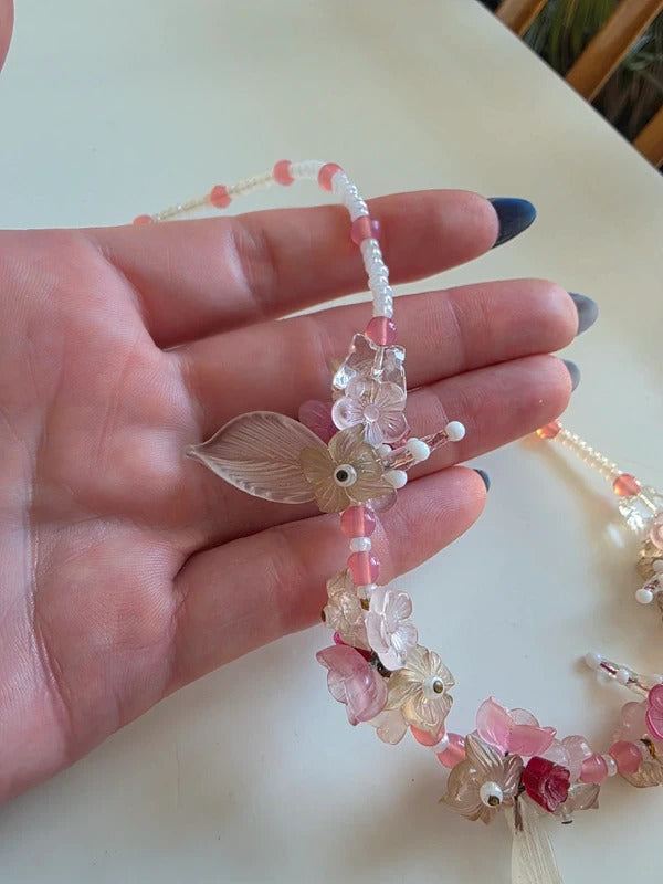 Vintage 1970s Frosted Floral Statement Necklace