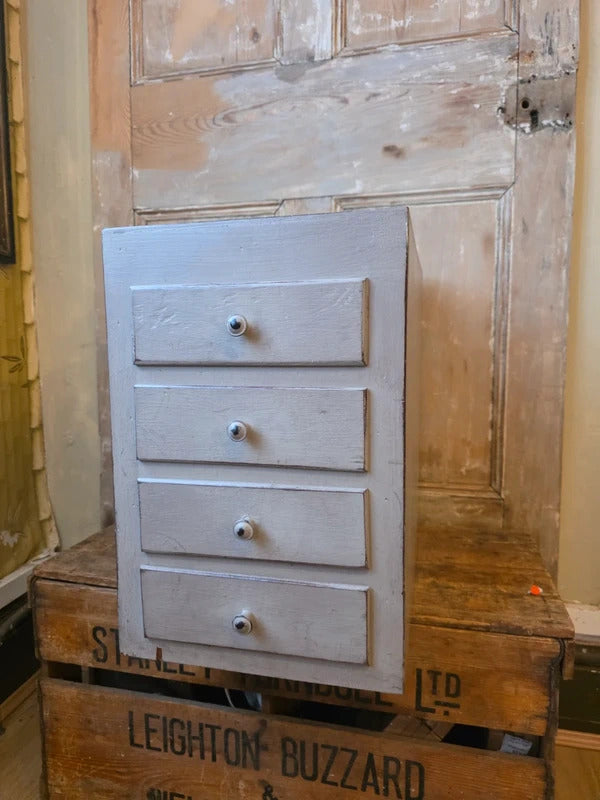 Vintage Painted Wooden Apothecary Chest | Rustic 4 Drawer Jewellery Cabinet | Shabby Chic Storage
