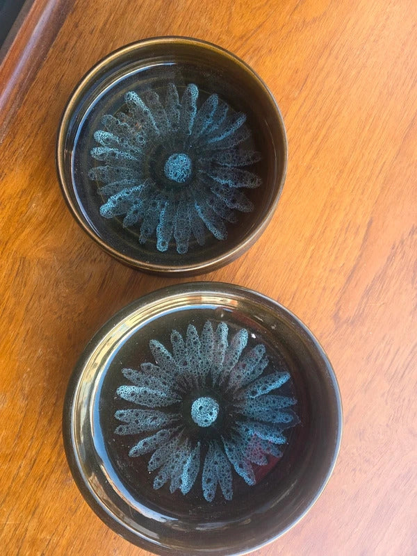 Vintage Studio Pottery Bowls – Signed Pair with Floral Glaze