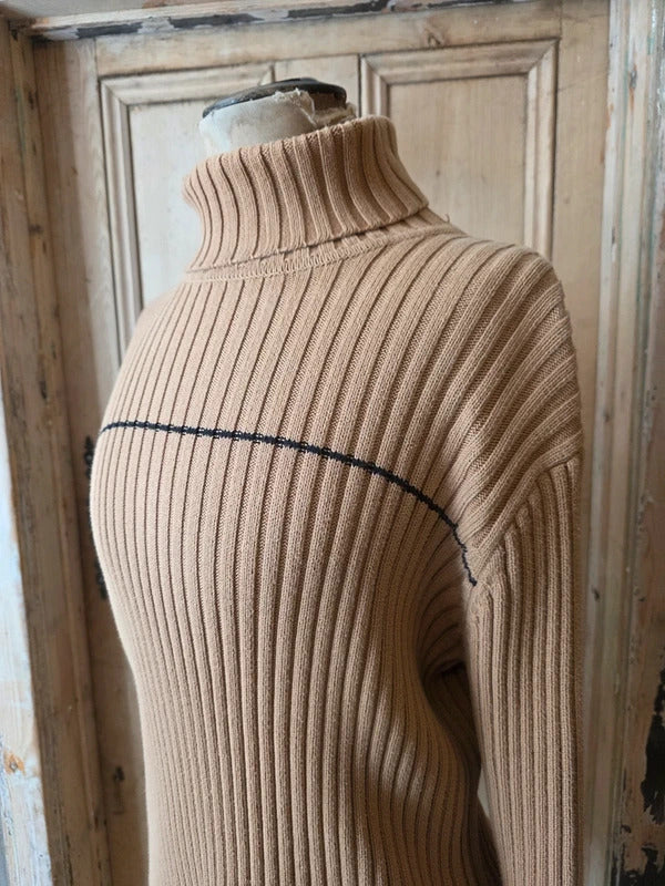Vintage Tommy Hilfiger Ribbed Roll Neck Jumper – Camel – Oversized XL