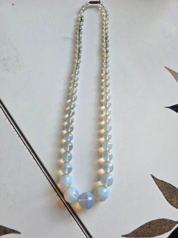 Vintage 1940s Opaline Blue Glass Graduated Necklace - possibly uranium